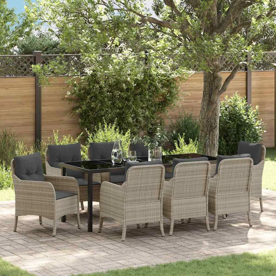 Ensemble de salle à manger pour jardin 9 pcs Gris clair