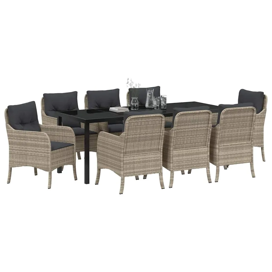 Ensemble de salle à manger pour jardin 9 pcs Gris clair - 3