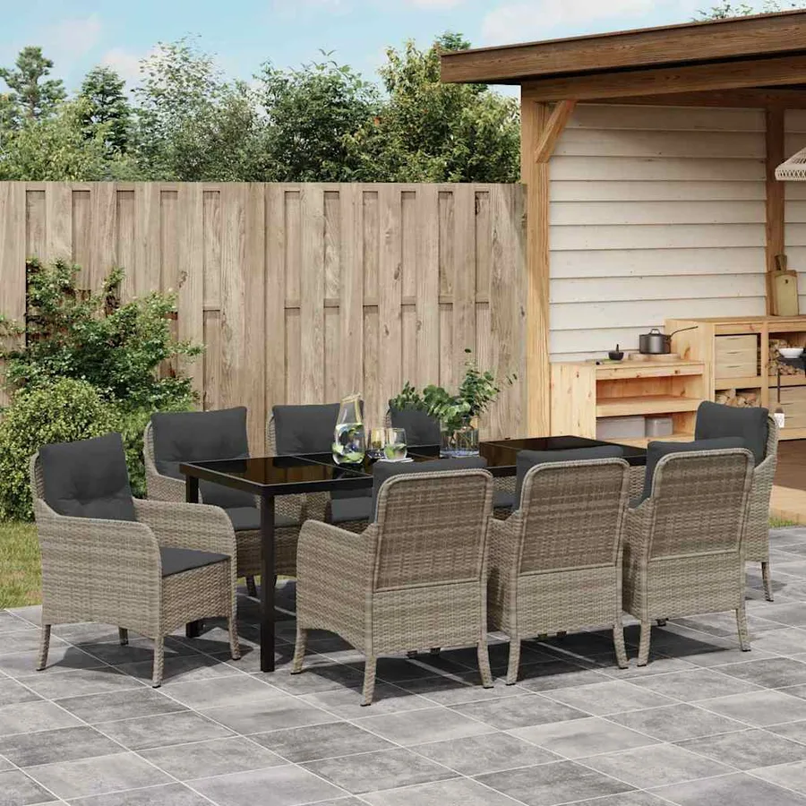 Ensemble de salle à manger pour jardin 9 pcs Gris clair - 4