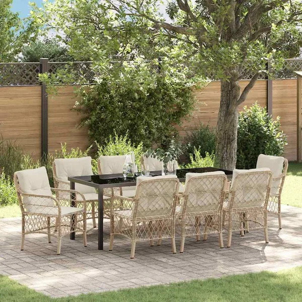 Ensemble de salle à manger pour jardin 9 pcs Beige polyrotin