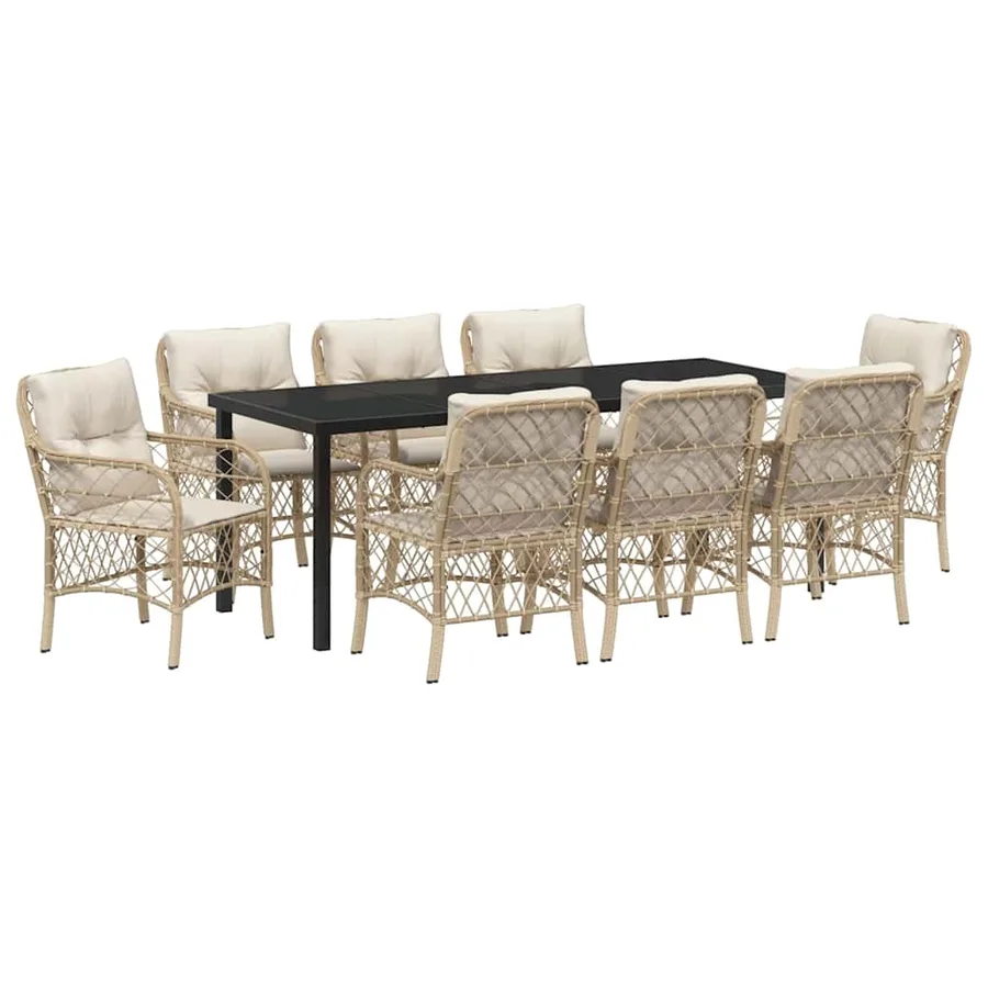 Ensemble de salle à manger pour jardin 9 pcs Beige polyrotin - 2