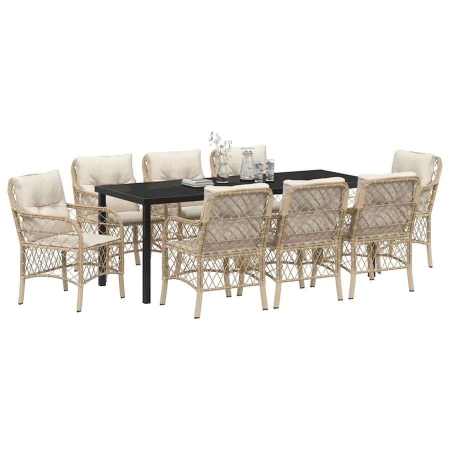 Ensemble de salle à manger pour jardin 9 pcs Beige polyrotin - 3