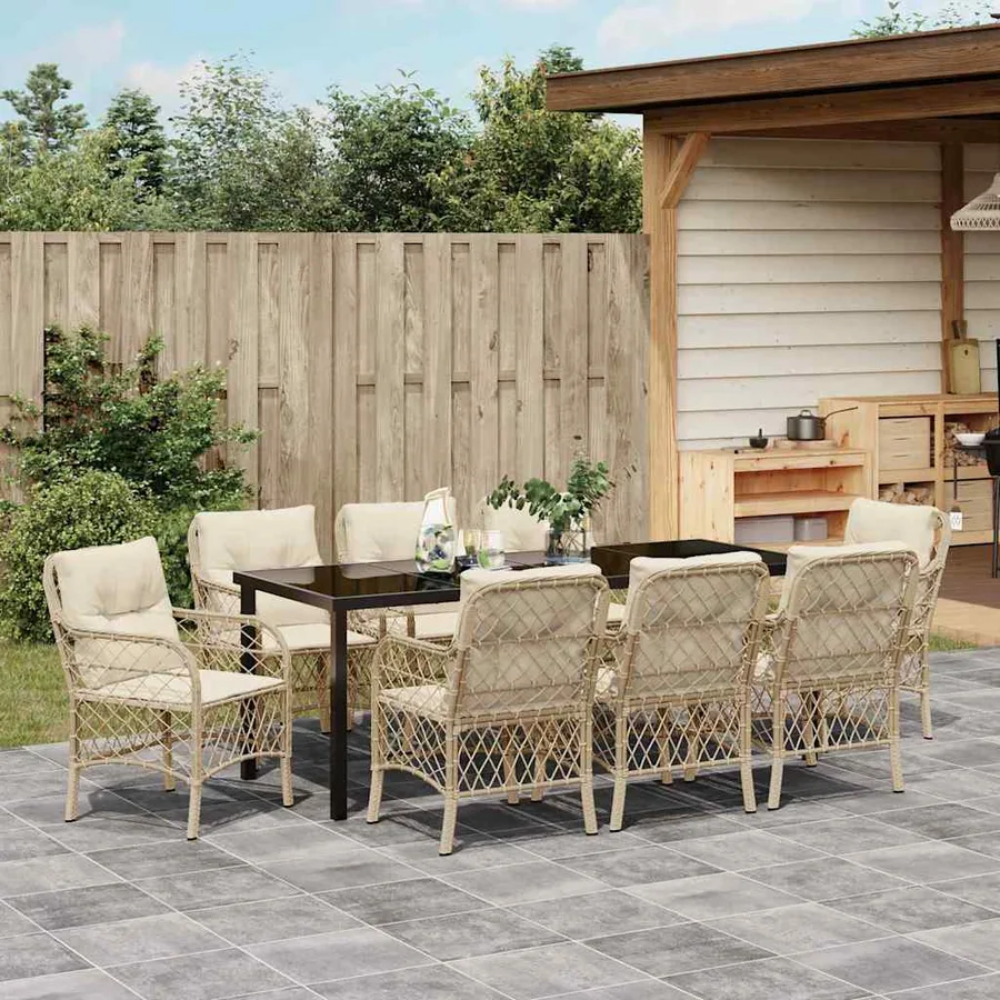 Ensemble de salle à manger pour jardin 9 pcs Beige polyrotin - 4