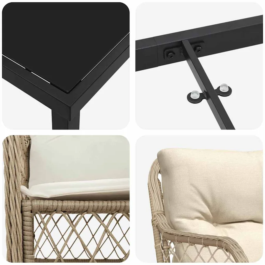 Ensemble de salle à manger pour jardin 9 pcs Beige polyrotin - 9
