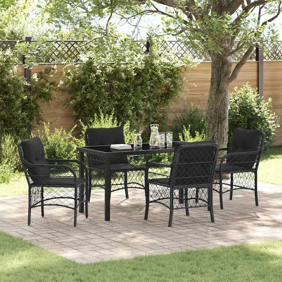 Ensemble de salle à manger pour jardin 5 pcs Noir polyrotin