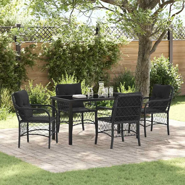 Ensemble de salle à manger pour jardin 5 pcs Noir polyrotin