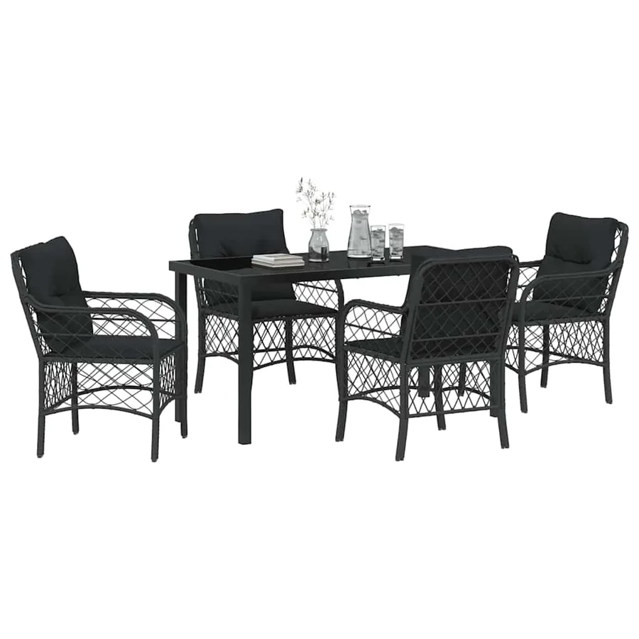 Ensemble de salle à manger pour jardin 5 pcs Noir polyrotin - 3