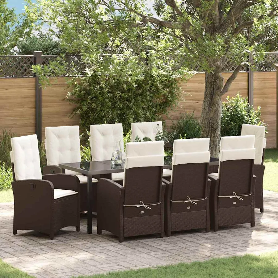 Ensemble de salle à manger pour jardin 9 pcs Marron polyrotin