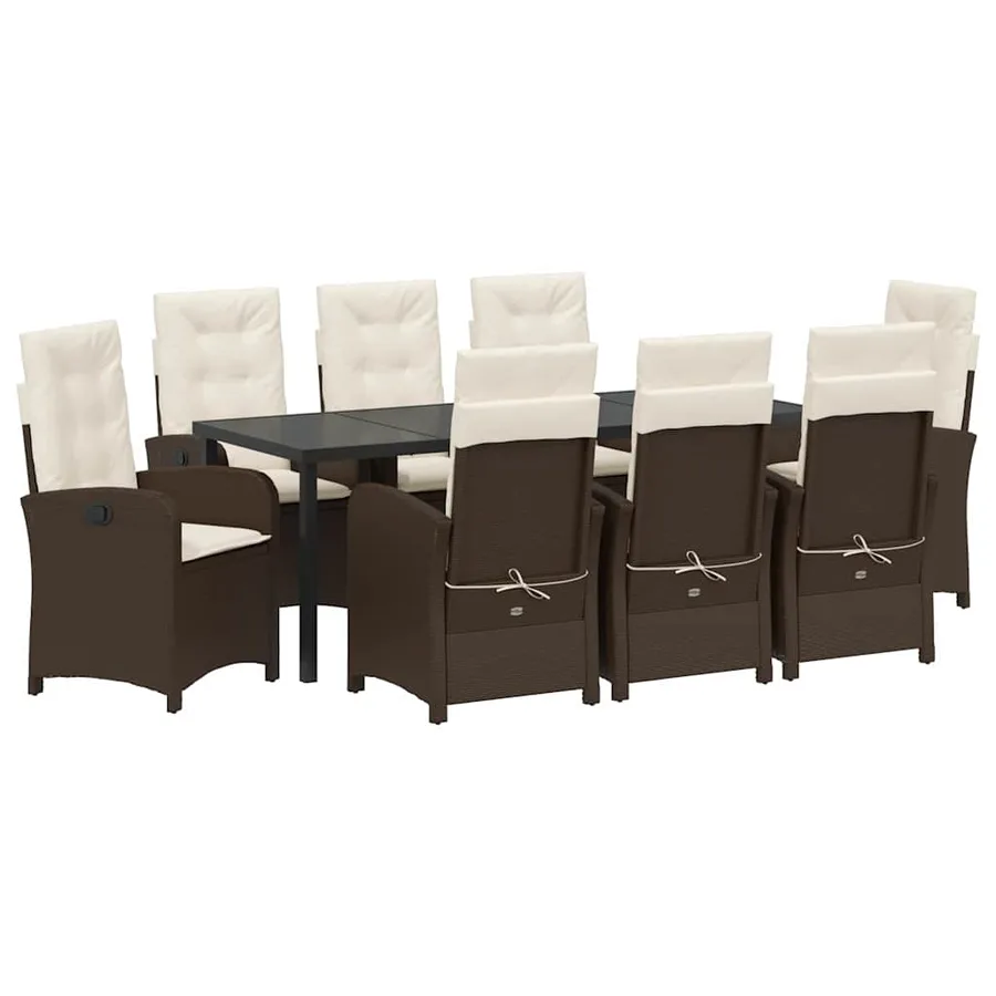 Ensemble de salle à manger pour jardin 9 pcs Marron polyrotin - 2