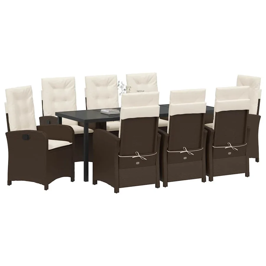 Ensemble de salle à manger pour jardin 9 pcs Marron polyrotin - 3