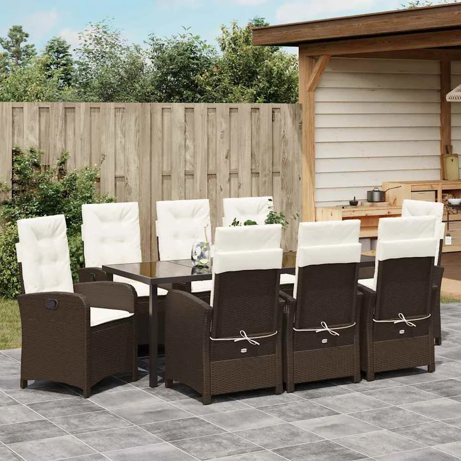 Ensemble de salle à manger pour jardin 9 pcs Marron polyrotin - 4