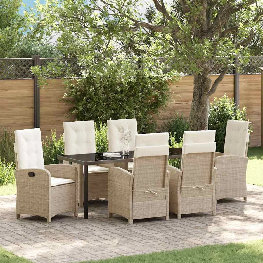 Ensemble de salle à manger pour jardin 7 pcs Beige polyrotin