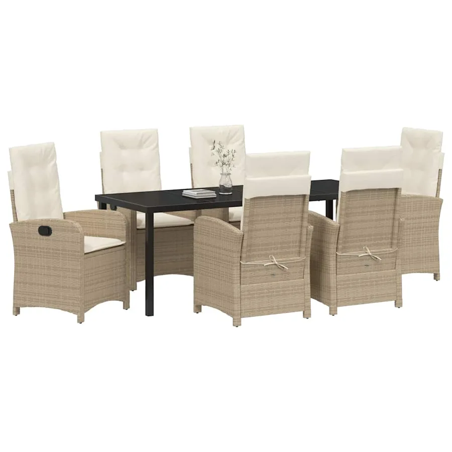 Ensemble de salle à manger pour jardin 7 pcs Beige polyrotin - 3