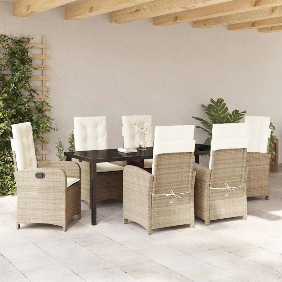 Ensemble de salle à manger pour jardin 7 pcs Beige polyrotin - 4