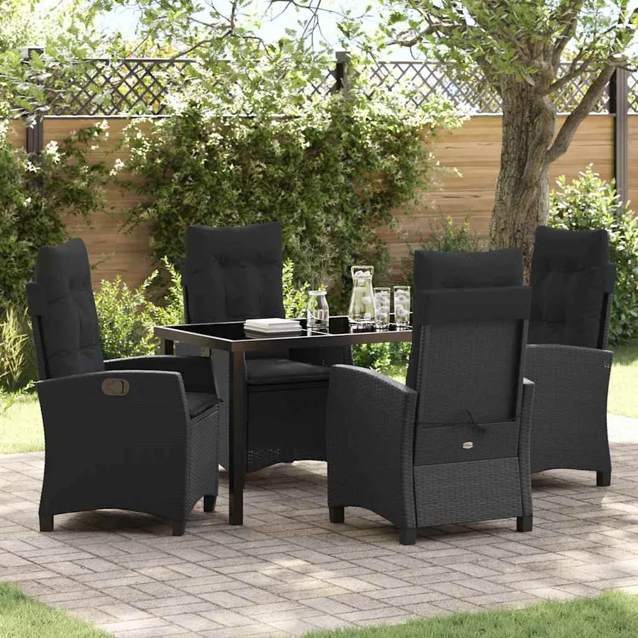 Ensemble de salle à manger pour jardin 5 pcs Noir polyrotin