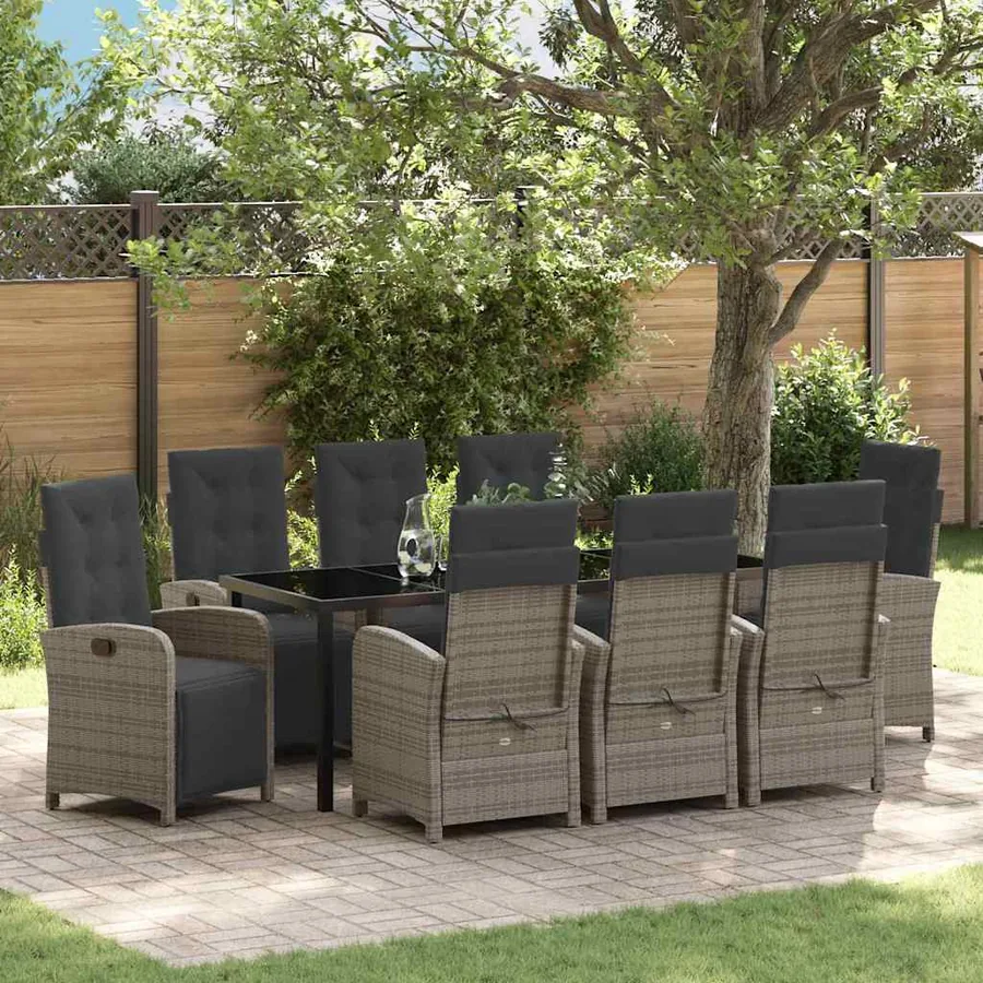 Ensemble de salle à manger pour jardin 9 pcs Gris polyrotin