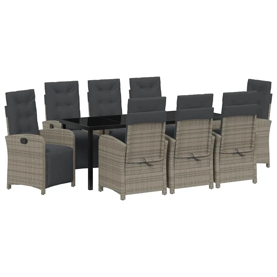 Ensemble de salle à manger pour jardin 9 pcs Gris polyrotin - 2