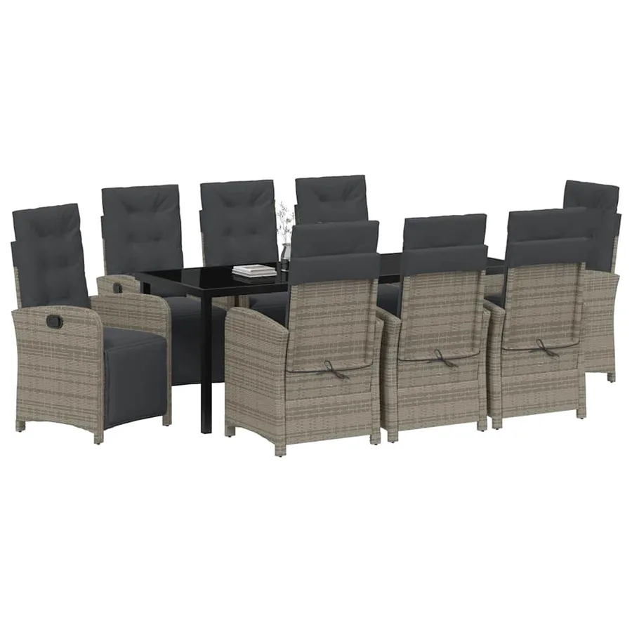Ensemble de salle à manger pour jardin 9 pcs Gris polyrotin - 3