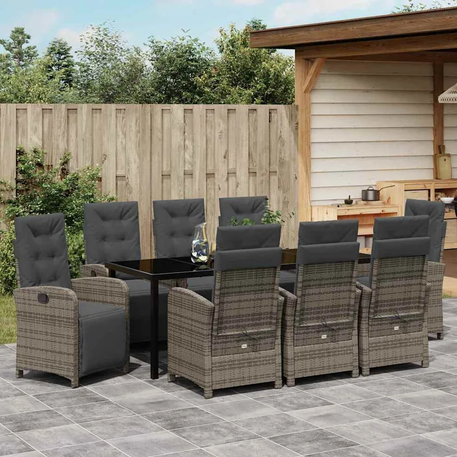 Ensemble de salle à manger pour jardin 9 pcs Gris polyrotin - 4