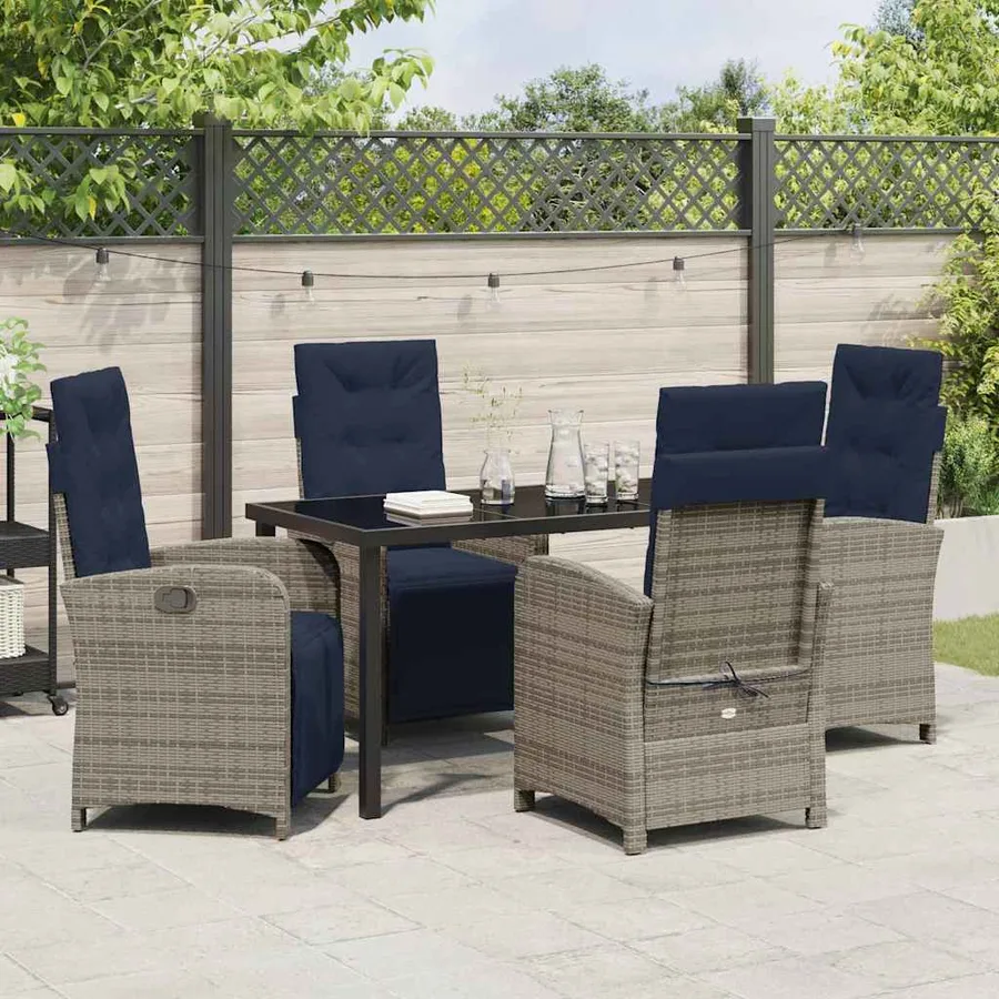 Ensemble de salle à manger pour jardin 5 pcs Gris polyrotin - 4