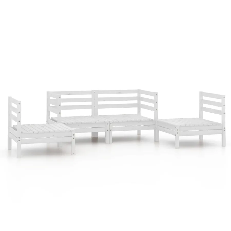 Salon de jardin 4 pcs Blanc Bois de pin massif - 2