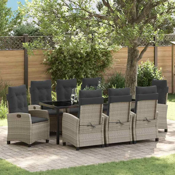 Ensemble de salle à manger pour jardin 9 pcs Gris clair