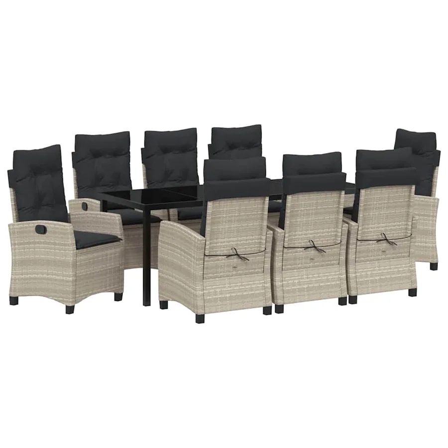Ensemble de salle à manger pour jardin 9 pcs Gris clair - 2