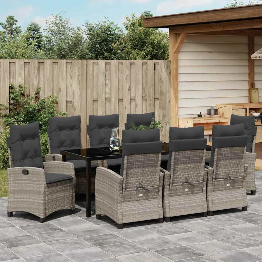 Ensemble de salle à manger pour jardin 9 pcs Gris clair - 4