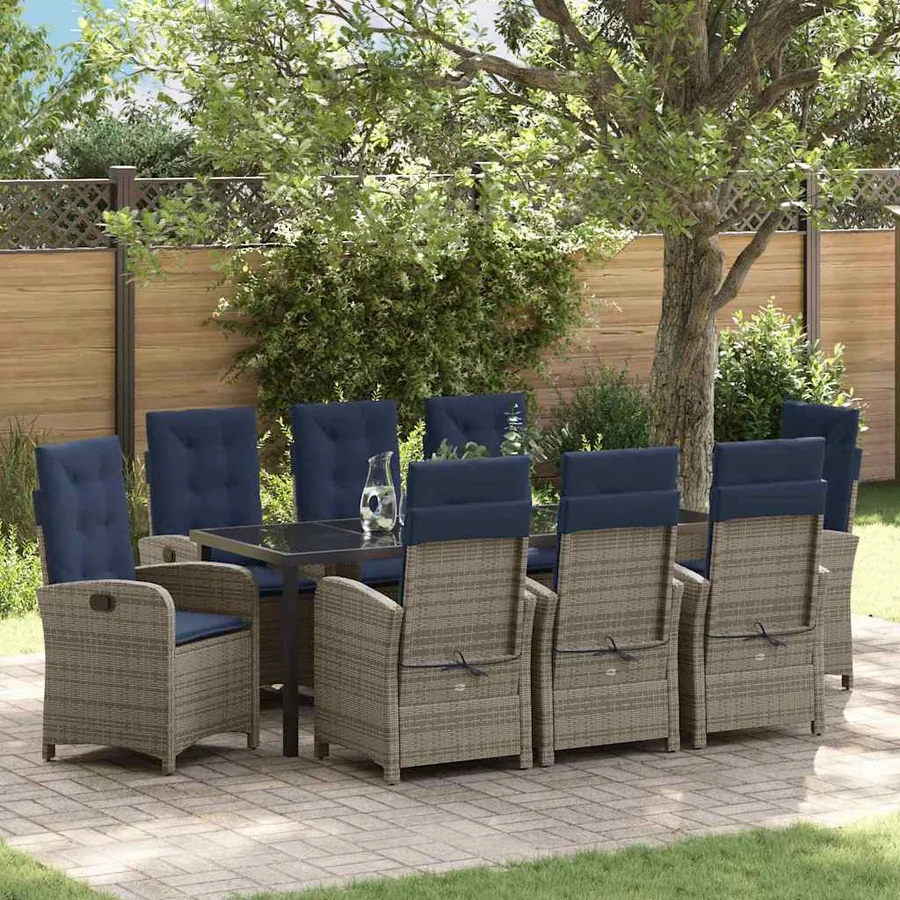 Ensemble de salle à manger pour jardin 9 pcs Gris polyrotin
