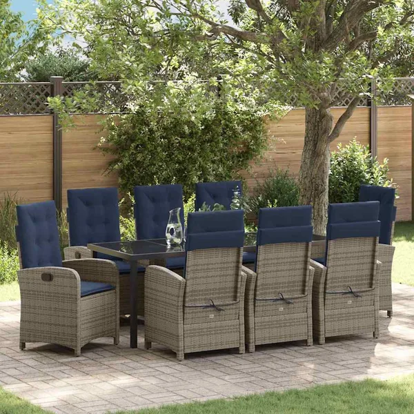 Ensemble de salle à manger pour jardin 9 pcs Gris polyrotin