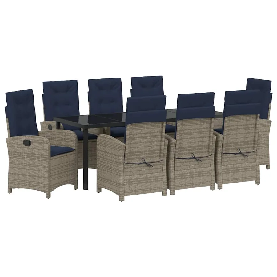 Ensemble de salle à manger pour jardin 9 pcs Gris polyrotin - 2