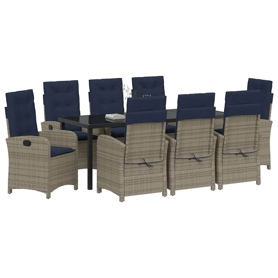 Ensemble de salle à manger pour jardin 9 pcs Gris polyrotin - 3