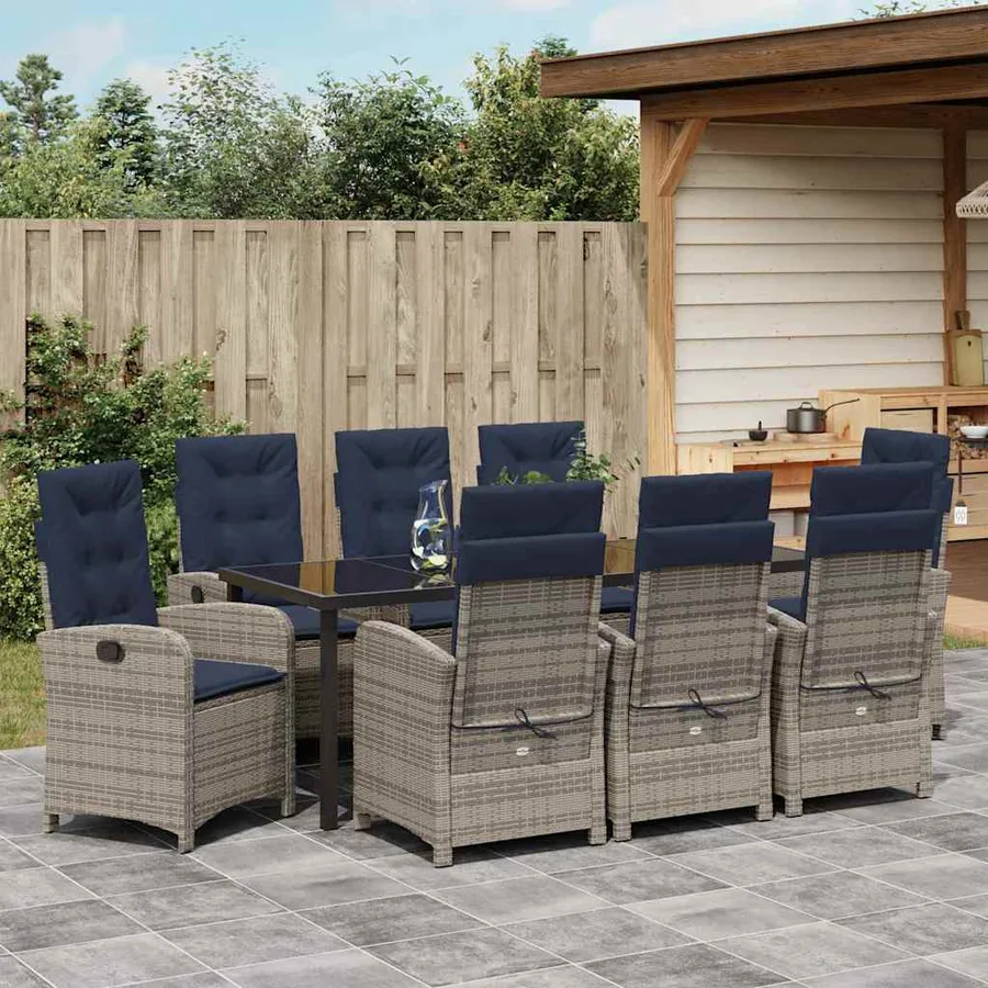 Ensemble de salle à manger pour jardin 9 pcs Gris polyrotin - 4
