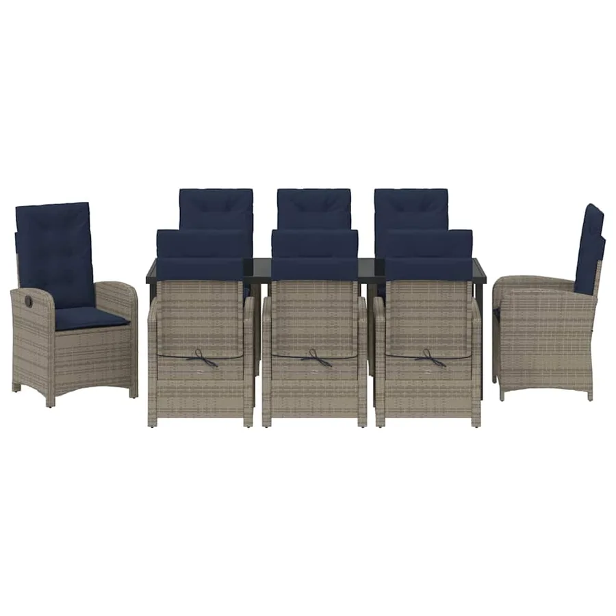 Ensemble de salle à manger pour jardin 9 pcs Gris polyrotin - 7