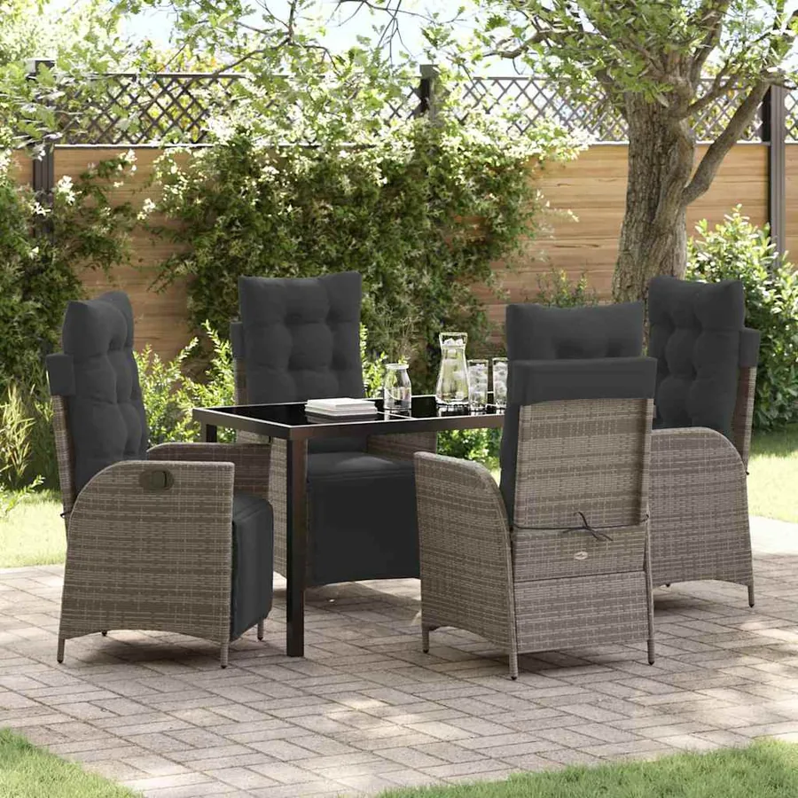 Ensemble de salle à manger pour jardin 5 pcs Gris polyrotin