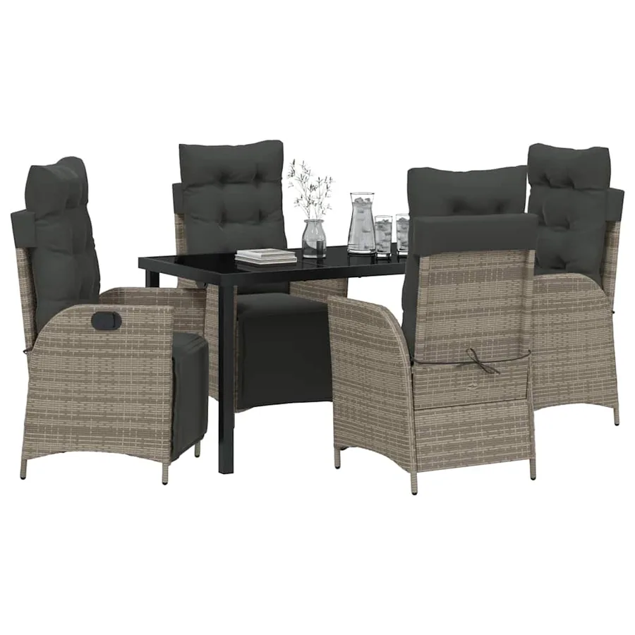 Ensemble de salle à manger pour jardin 5 pcs Gris polyrotin - 3