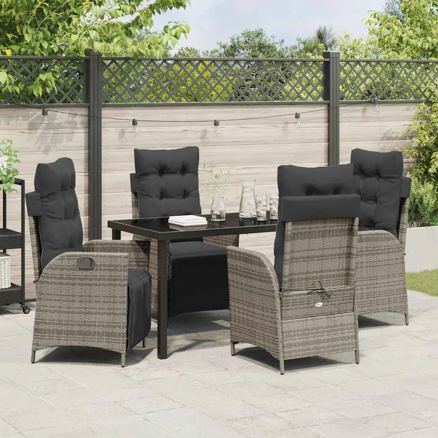 Ensemble de salle à manger pour jardin 5 pcs Gris polyrotin - 4