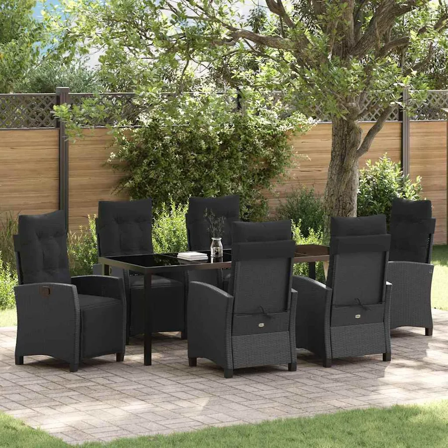 Ensemble de salle à manger pour jardin 7 pcs Noir polyrotin