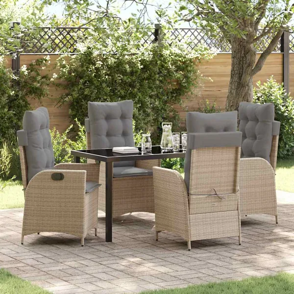Ensemble de salle à manger pour jardin 5 pcs Beige polyrotin
