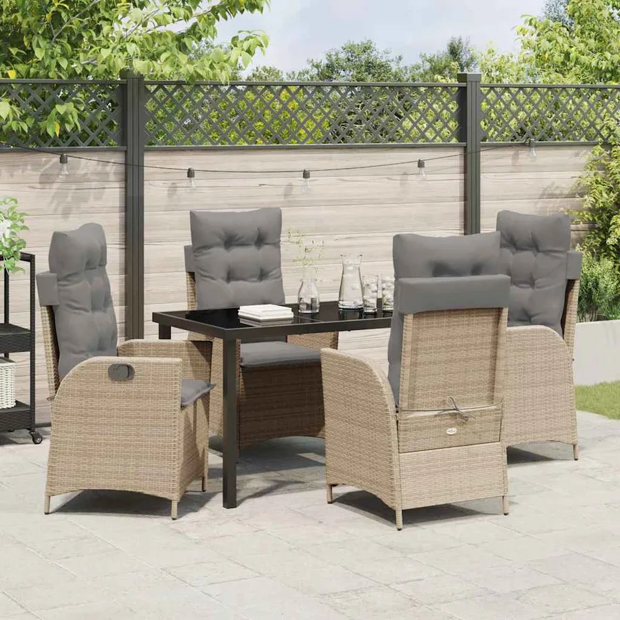 Ensemble de salle à manger pour jardin 5 pcs Beige polyrotin - 4