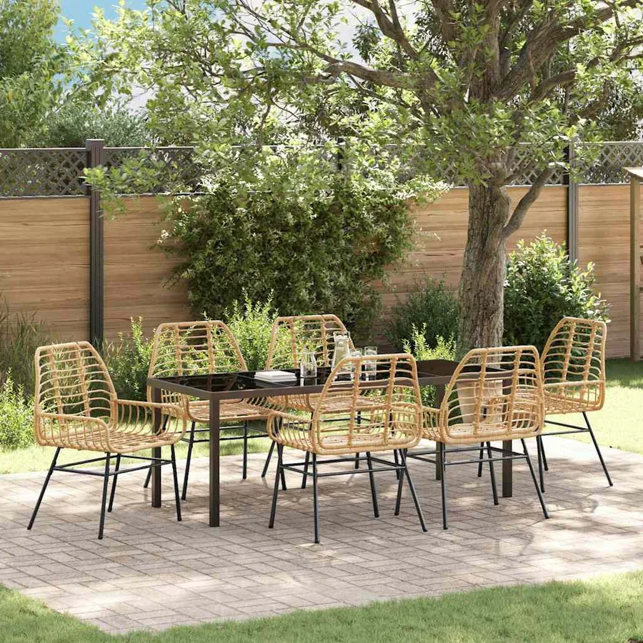 Ensemble de salle à manger pour jardin 7 pcs Marron polyrotin