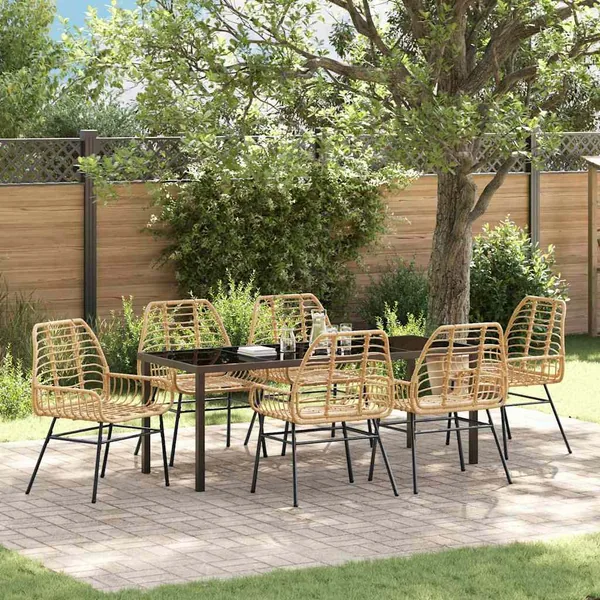 Ensemble de salle à manger pour jardin 7 pcs Marron polyrotin