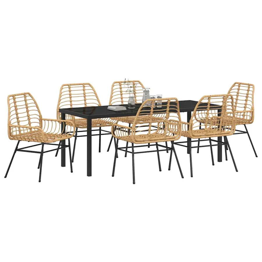 Ensemble de salle à manger pour jardin 7 pcs Marron polyrotin - 3