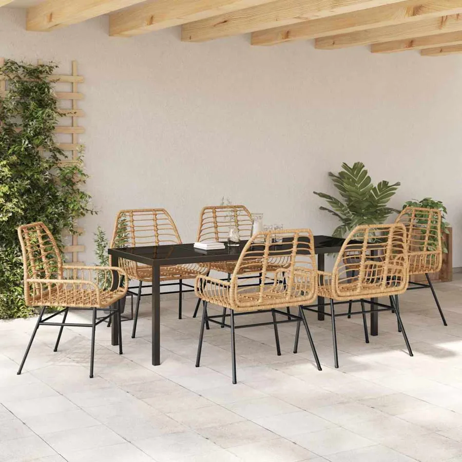 Ensemble de salle à manger pour jardin 7 pcs Marron polyrotin - 4