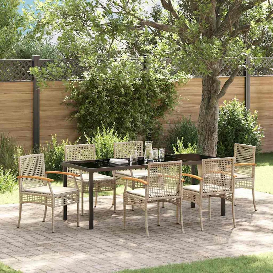 Ensemble de salle à manger pour jardin 7 pcs Beige et Noir