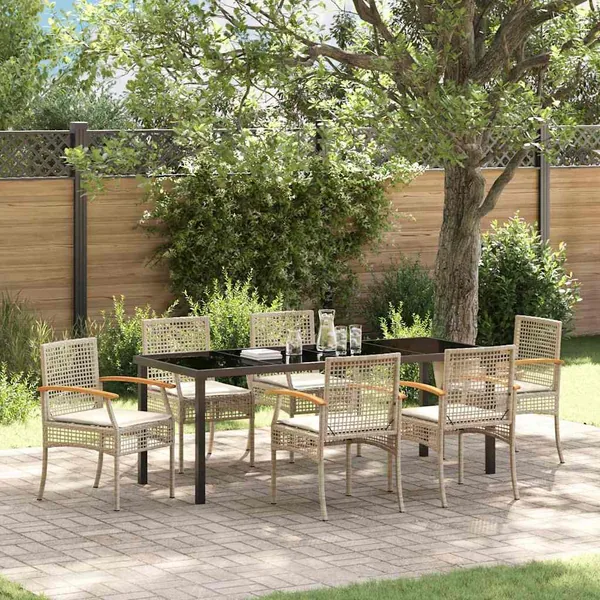 Ensemble de salle à manger pour jardin 7 pcs Beige et Noir