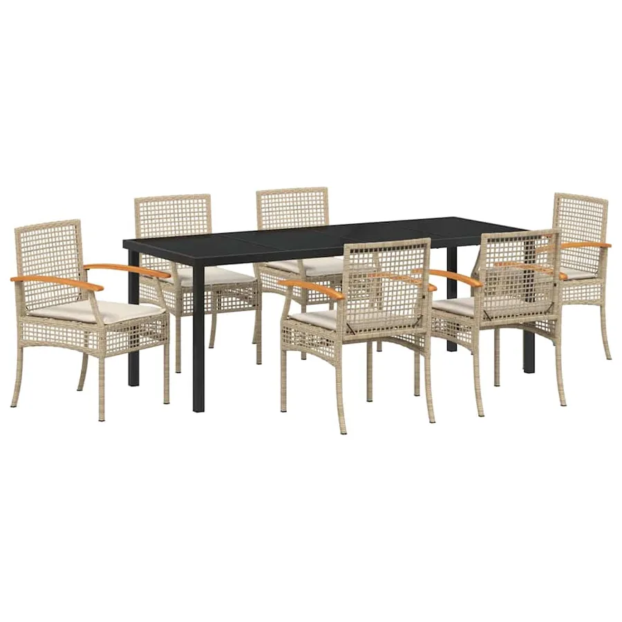 Ensemble de salle à manger pour jardin 7 pcs Beige et Noir - 2