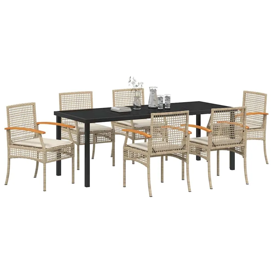 Ensemble de salle à manger pour jardin 7 pcs Beige et Noir - 3