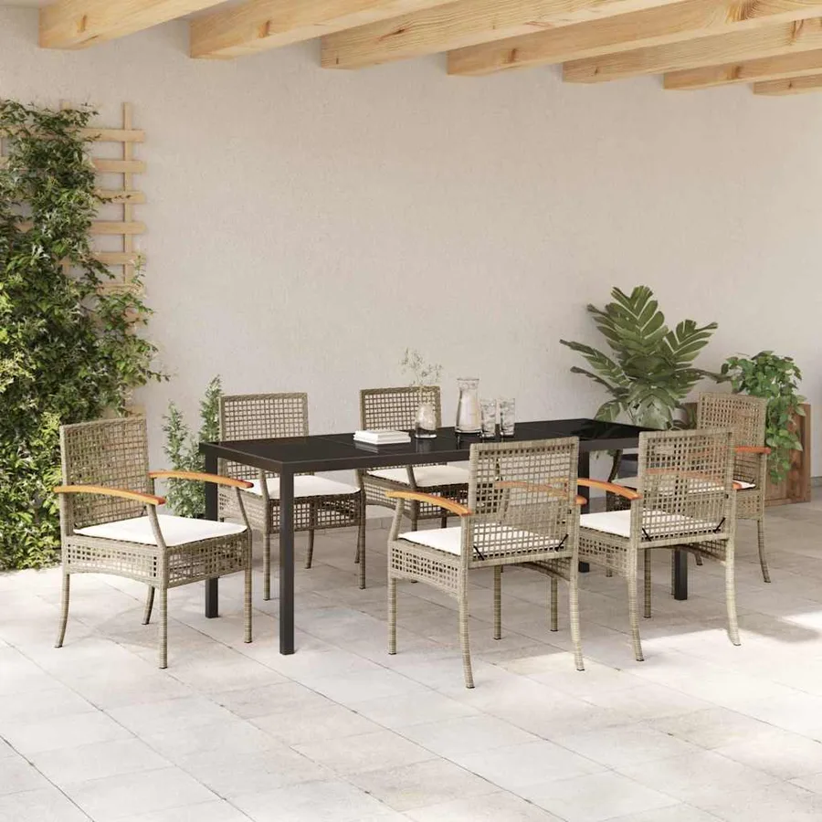 Ensemble de salle à manger pour jardin 7 pcs Beige et Noir - 4