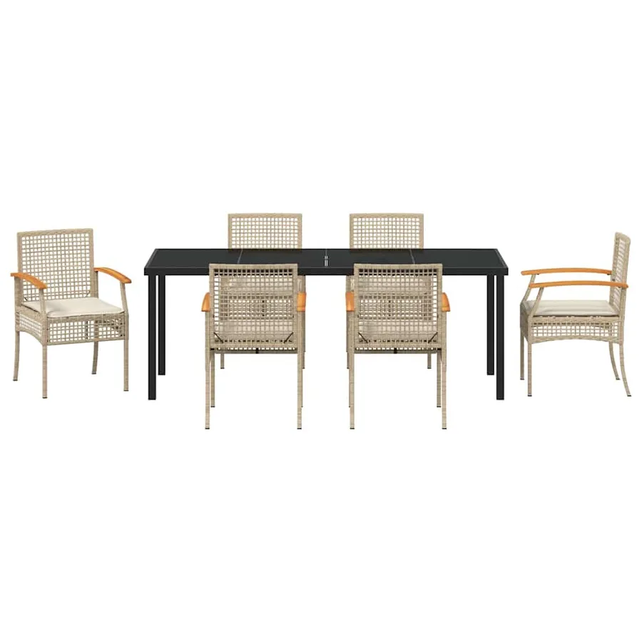 Ensemble de salle à manger pour jardin 7 pcs Beige et Noir - 7